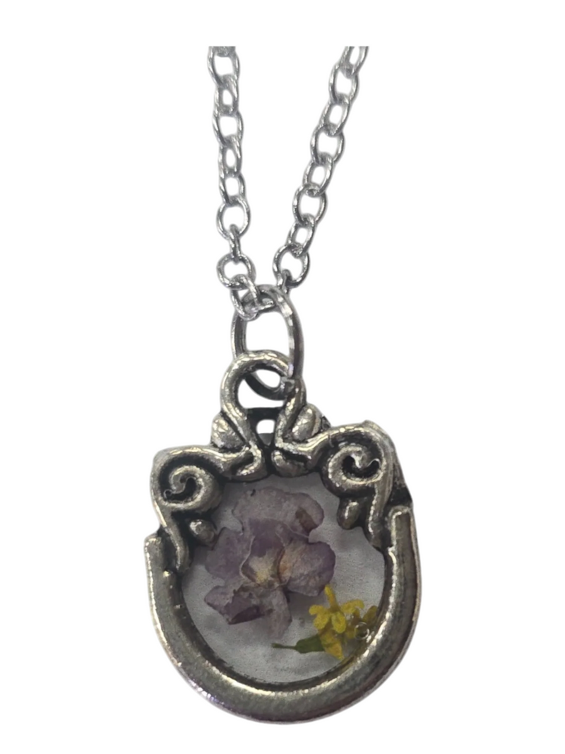 Intricate Pressed Flower Pendant Necklace