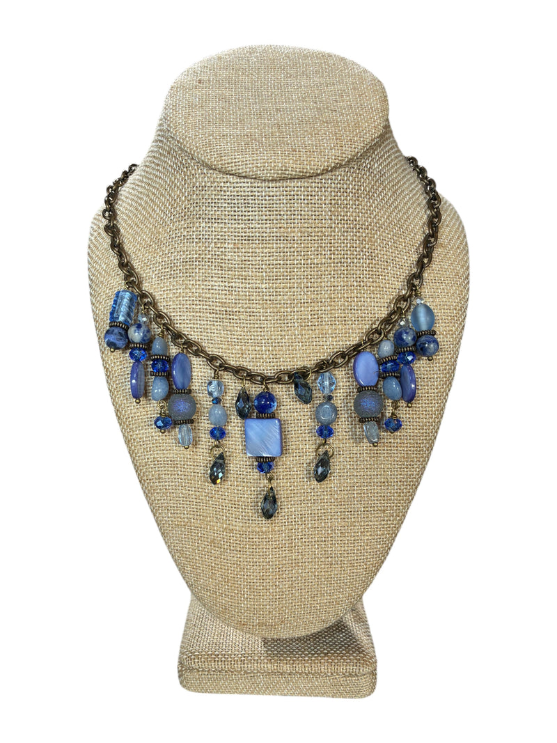 Gemstone Cluster Bib Necklace - Tiger Eye, Turquoise Amazonite, Amethyst, Blue Agate, Apatite, and Sodalite