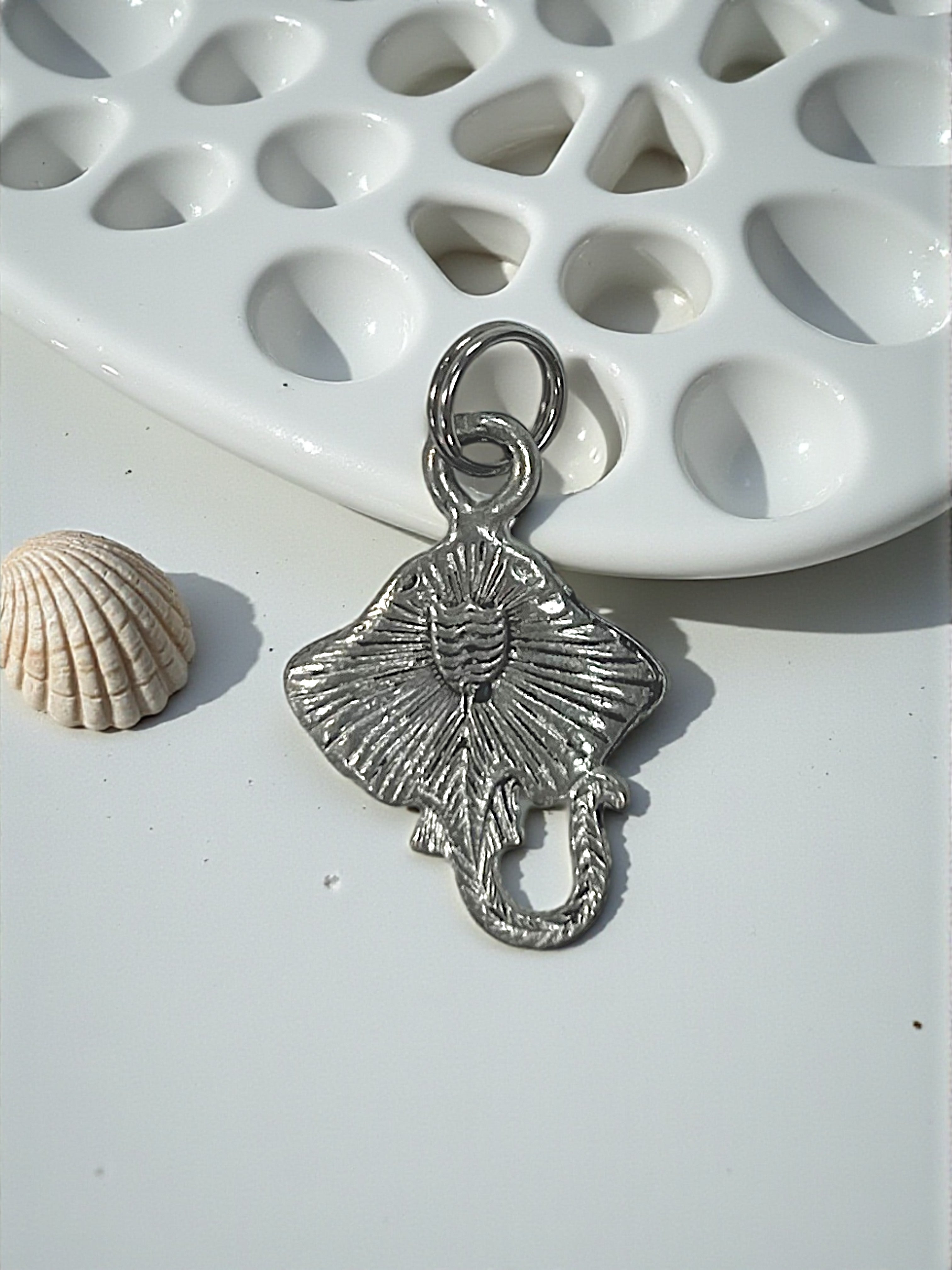 Silver Stingray Pewter Charm Pendant | Travel Charm