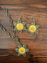 Sunshine All Around: Sunflower Pendant & Earring Set with Golden Touch