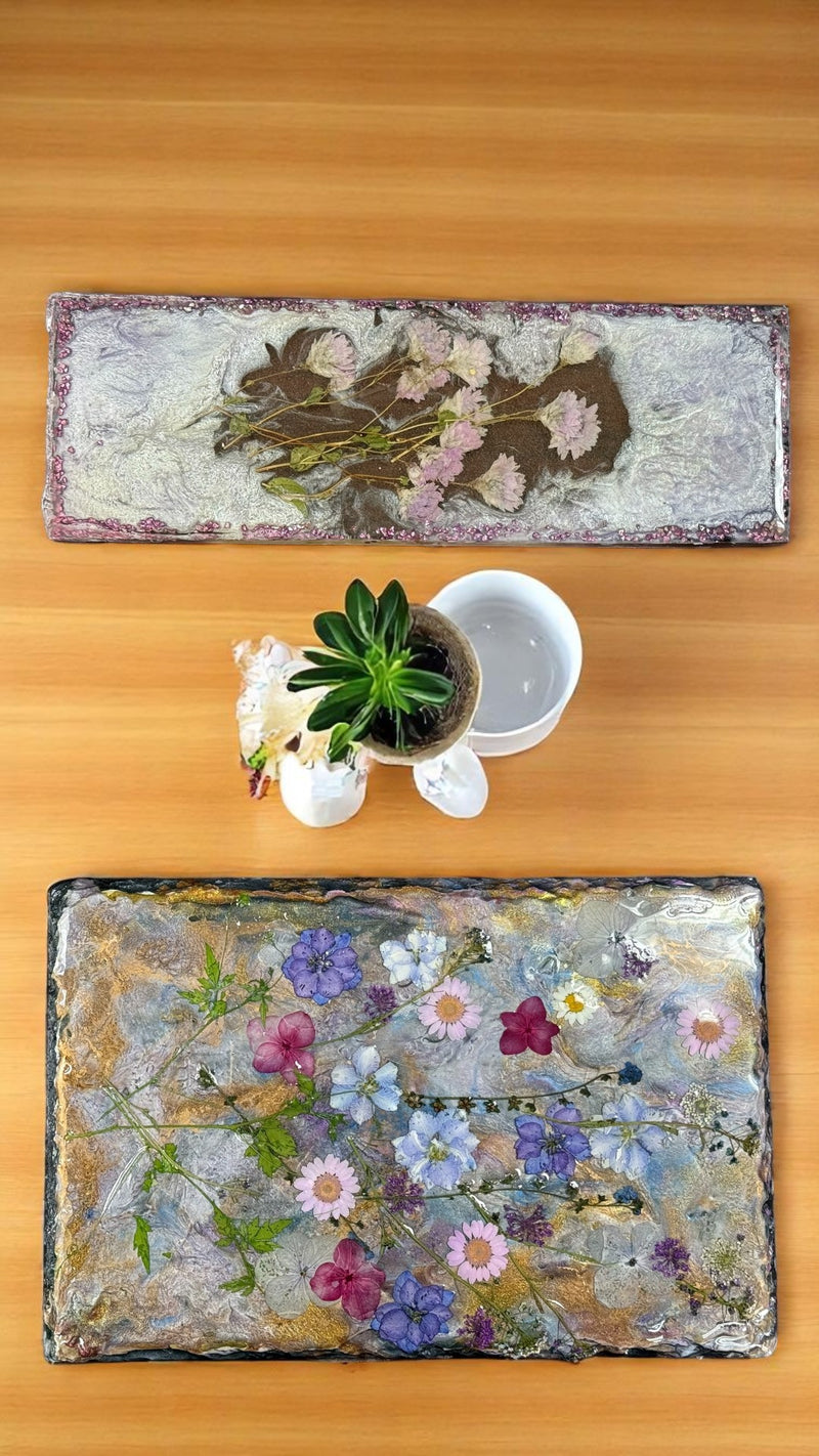 Decorative Floral Resin Slate, Perfect Mother's Day Gift, Handmade with Real Flowers