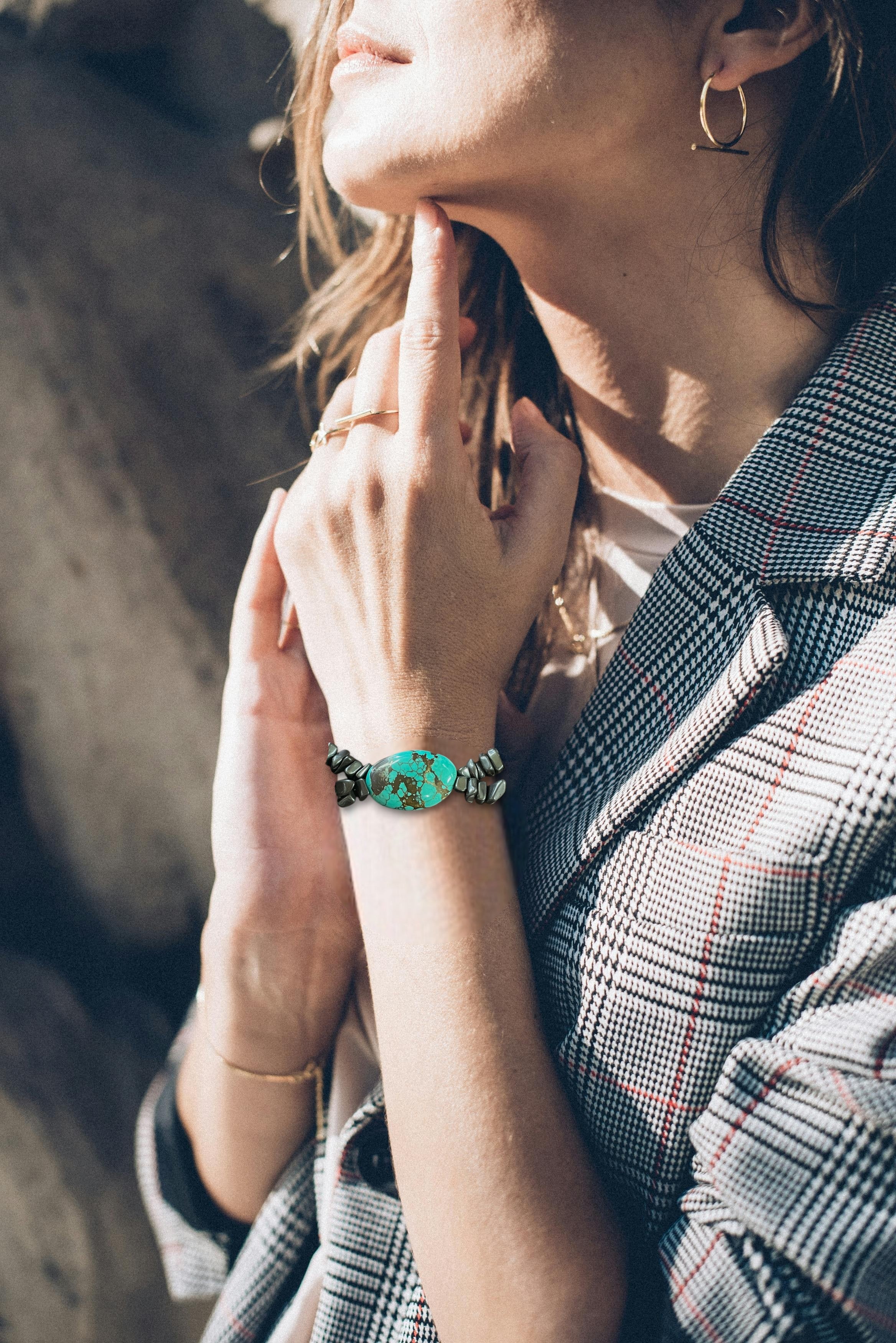 Turquoise & Hematite Bracelet, Gemstone Bracelet, Natural Stone Jewelry