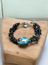 Turquoise & Hematite Bracelet, Gemstone Bracelet, Natural Stone Jewelry