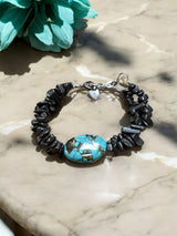 Turquoise & Hematite Bracelet, Gemstone Bracelet, Natural Stone Jewelry