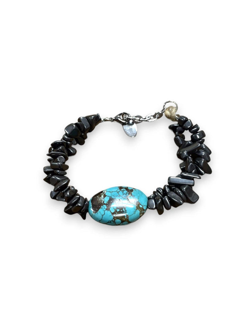 Turquoise & Hematite Bracelet, Gemstone Bracelet, Natural Stone Jewelry