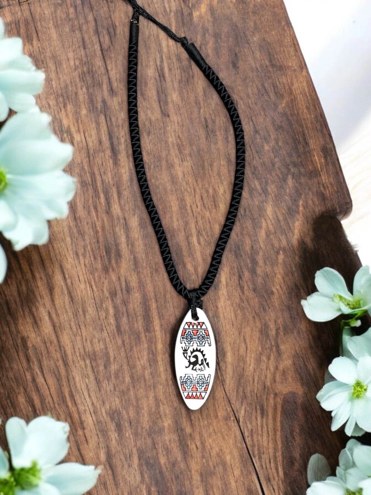 Surfboard Pendant Necklace, White Surfboard Charm, Black Cord Necklace