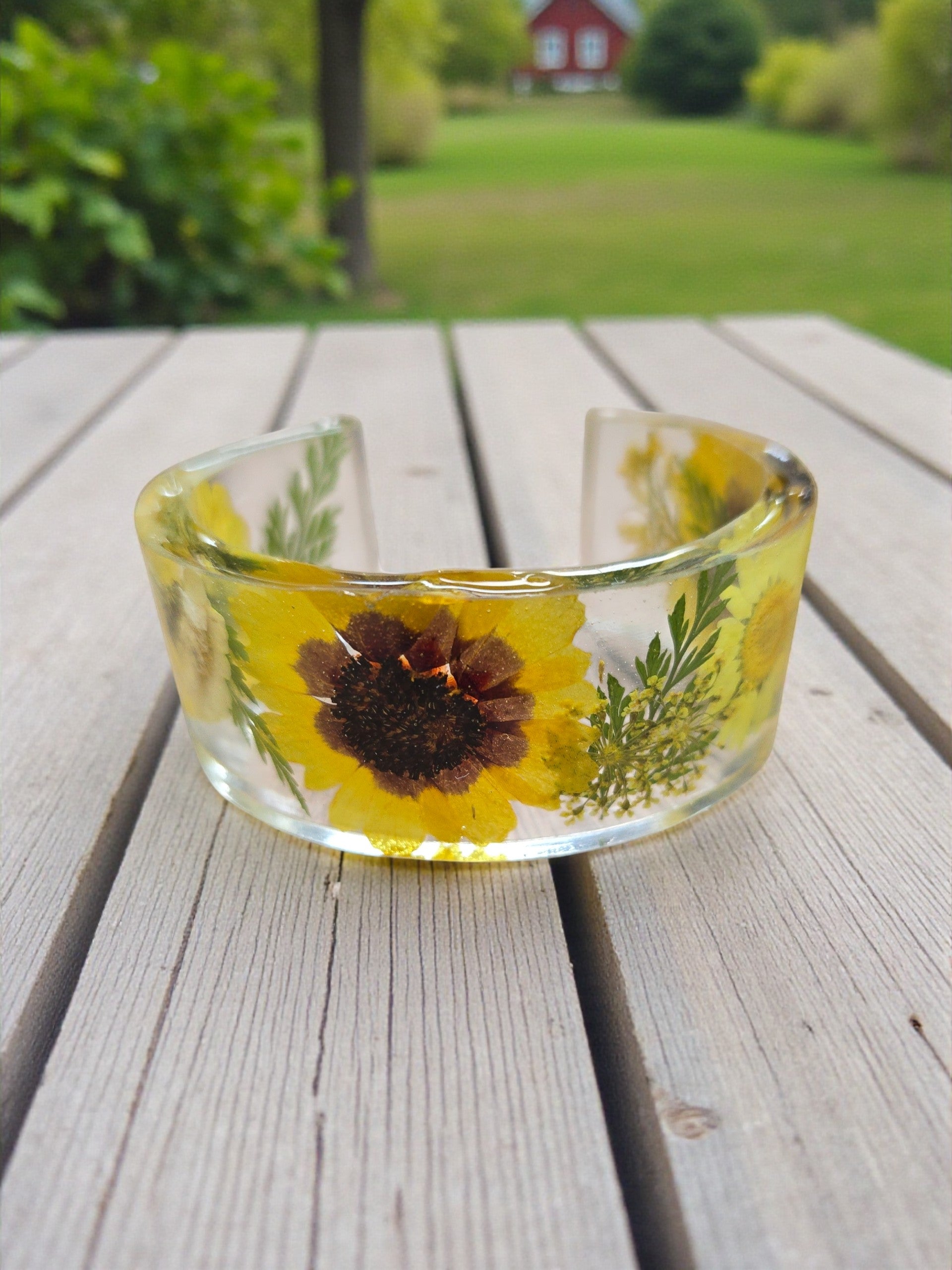 Colorful Handmade Pressed Flower Resin Cuff Bracelet | Unique Handmade Jewelry