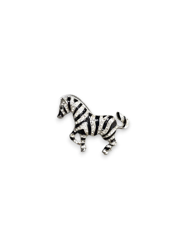 Zebra Brooch, Crystal Zebra Pin, Animal Brooch, Rhinestone Brooch