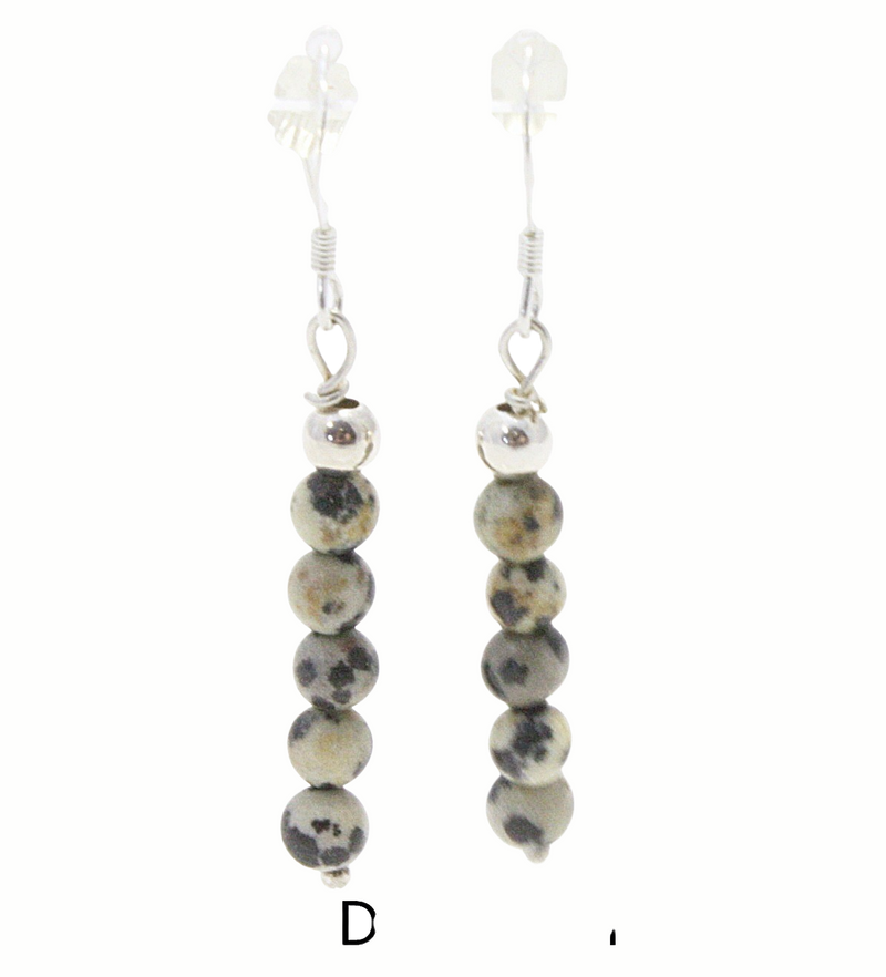 Black, White and Silver Earrings - Dalmatian Jasper Drop Earrings