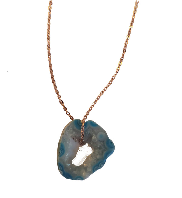 Rose Gold and Blue Druzy Pendant Necklace