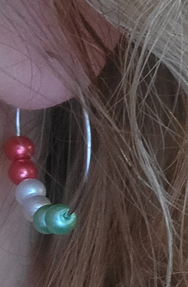 Christmas Pearl Hoop Earrings - Red, Green, & White Holiday Jewelry