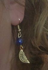 Gold Lemon Earrings with Blue Gemstone Accents | A Bright and Cheerful Way to Add a Touch of Nature to Your Outfit