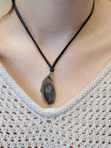 Agate pendant Necklace on Black leather Cord-Unisex