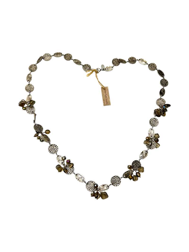 Silver and Smoky Quartz Floating Cluster Necklace