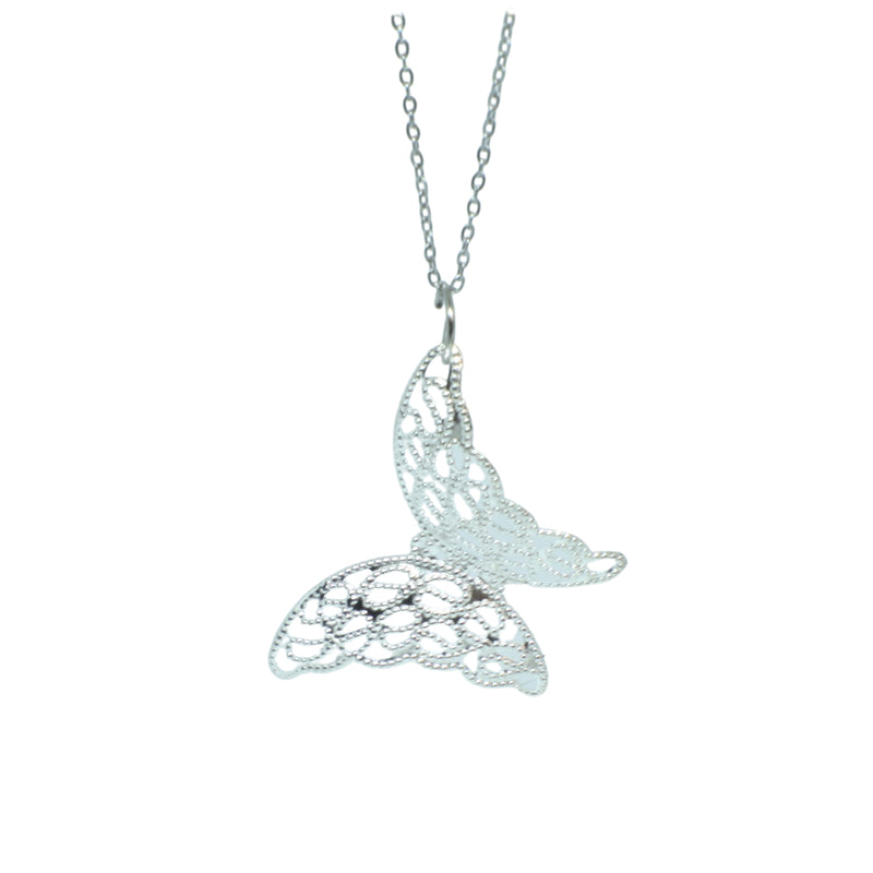 Silver Filigree Butterfly Charm Necklace