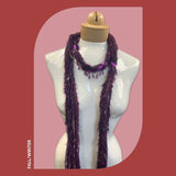 Boho Beaded Lightweight Mohair Scarf Necklace - Dark Purple and Pink w/Purple Beads