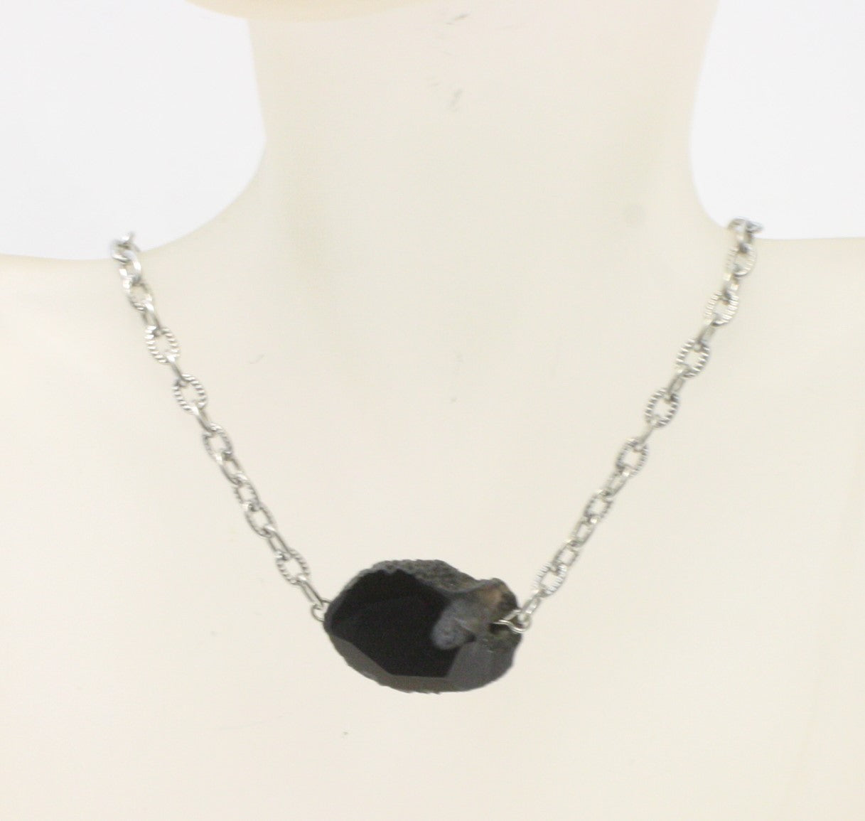 Beautiful Black Agate Choker Necklace - Adjustable Stainless Steel Chain