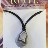 Agate Pendant Necklace on Black Leather Cord