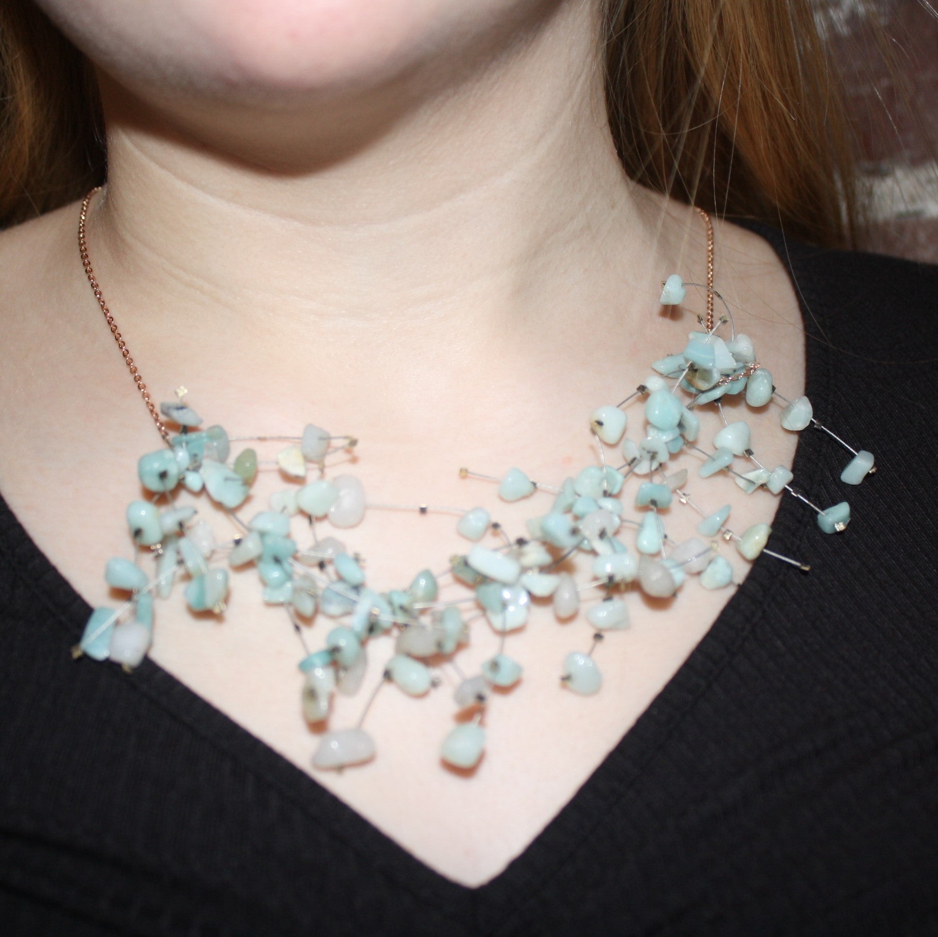 Designer Amazonite Spray Necklace on Rose Gold Chain