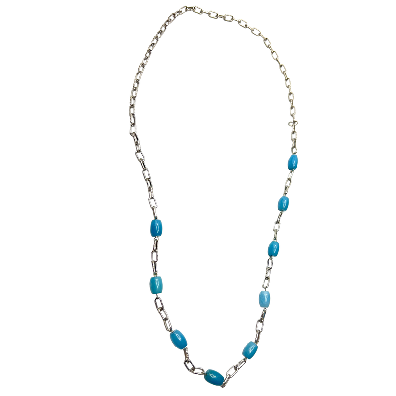 Long Silver and Aquamarine Necklace