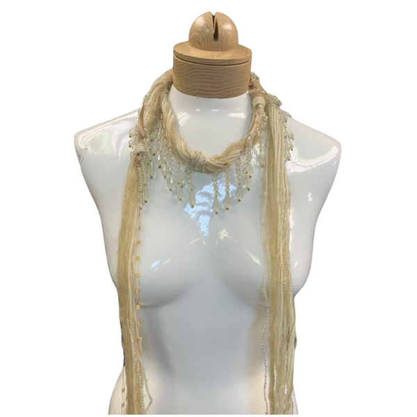 Boho Beaded Lightweight Scarf Necklace - Ivory