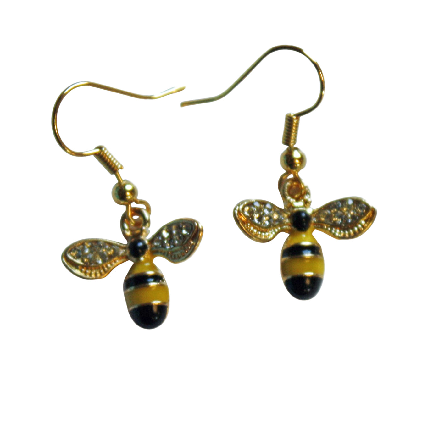 Dainty Bee Earrings with Crystal Wings - Gold & Yellow or Gold & White
