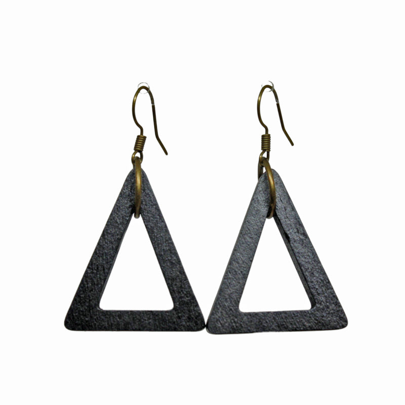 Modern Geometric Wooden Triangle Earrings
