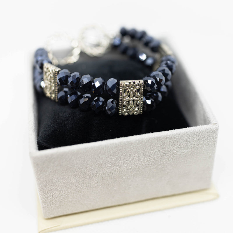 Black Multi-Strand Stacked Crystal Bracelet