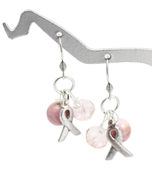 Silver Breast Cancer Awareness Charm Earrings