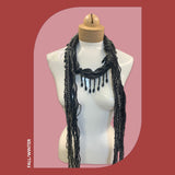 Boho Beaded Lightweight Mohair Scarf Necklace - Black and  Gray