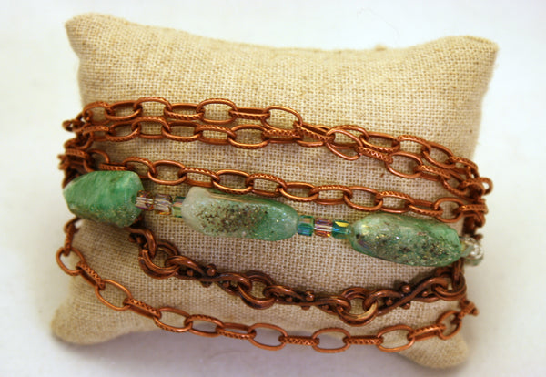 Green Druzy Multi Copper Chain Wrap Bracelet