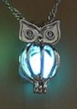 Owl Pendant Necklace Blue Glow in the Dark