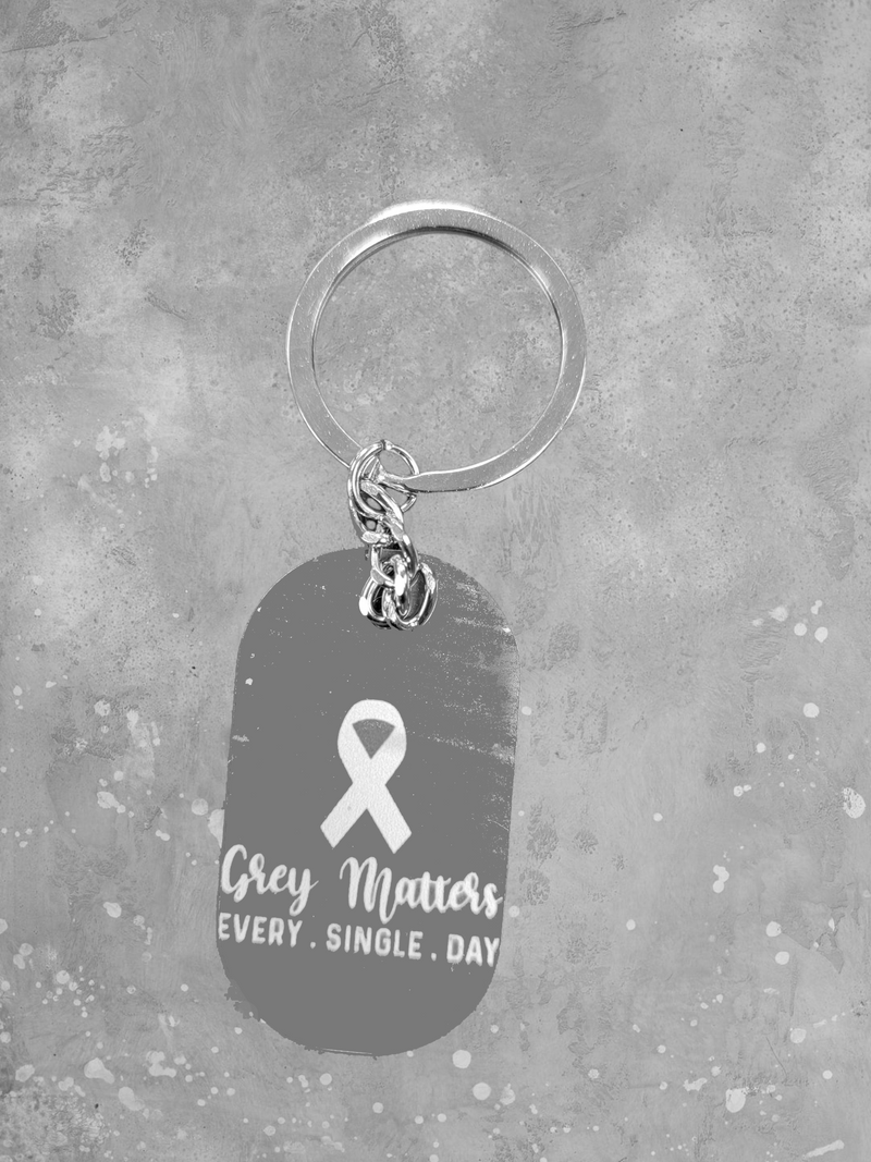 Brain Cancer Awareness Keyrings - Go Gray Charity Keychain