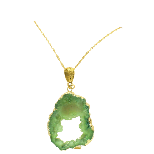 Green and Gold Druzy Gemstone Pendant Necklace