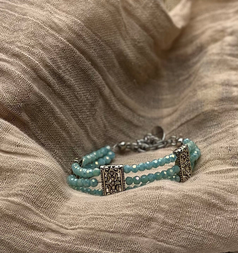 Dazzling Delight: Turquoise Crystal Bracelet (Triple Strand, Adjustable)