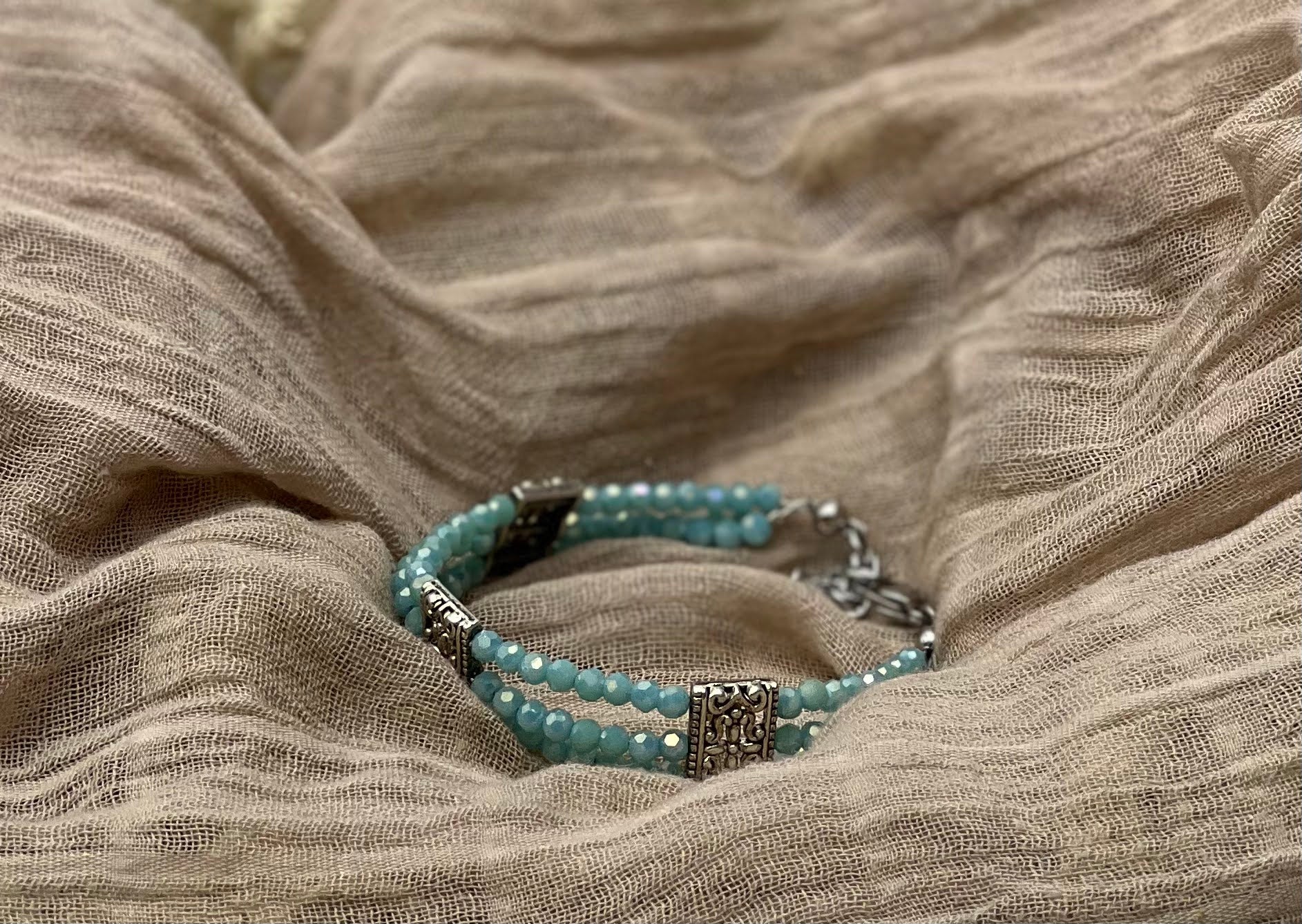 Turquoise Multi-Strand Crystal Bracelet | Adjustable