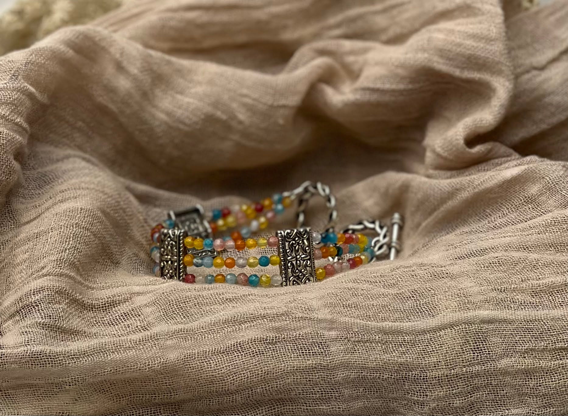 Vibrant Rainbow Jasper Triple Strand Bracelet