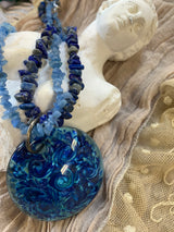 Lapis Blue Agate and Blue Murano Glass Pendant Necklace