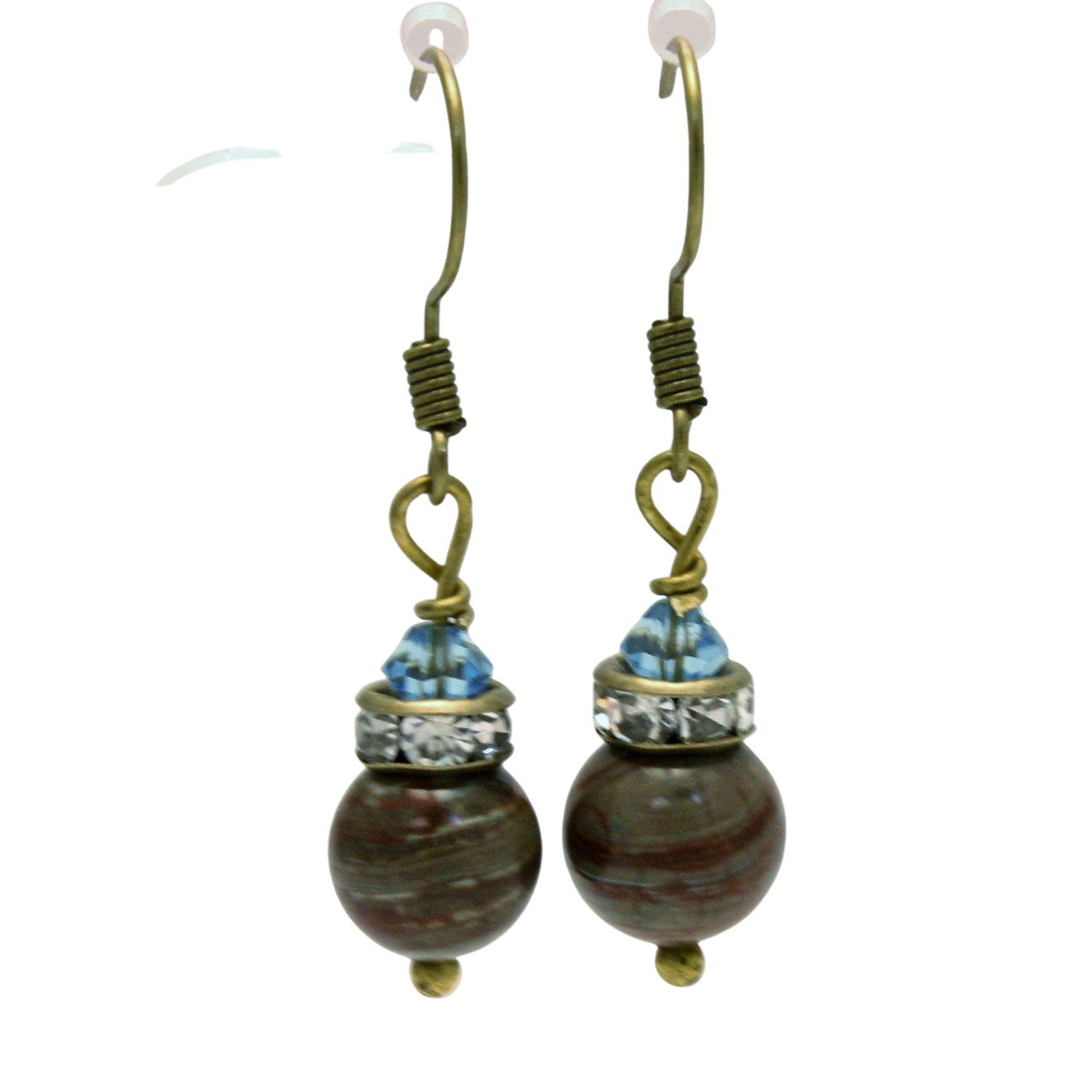 Imperial Turquoise Blue Brown Round Drop Gemstone Earrings