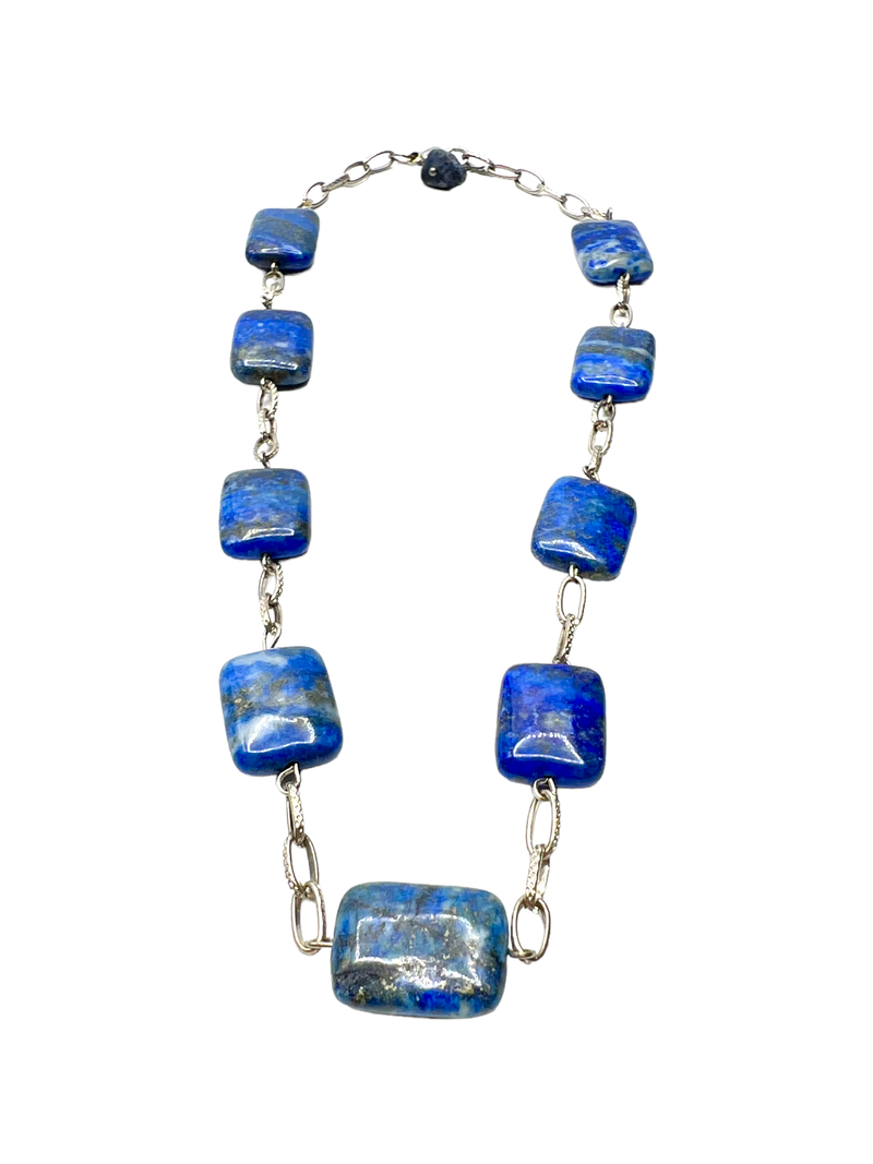 Lapis Geometric Necklace on Silver Chain