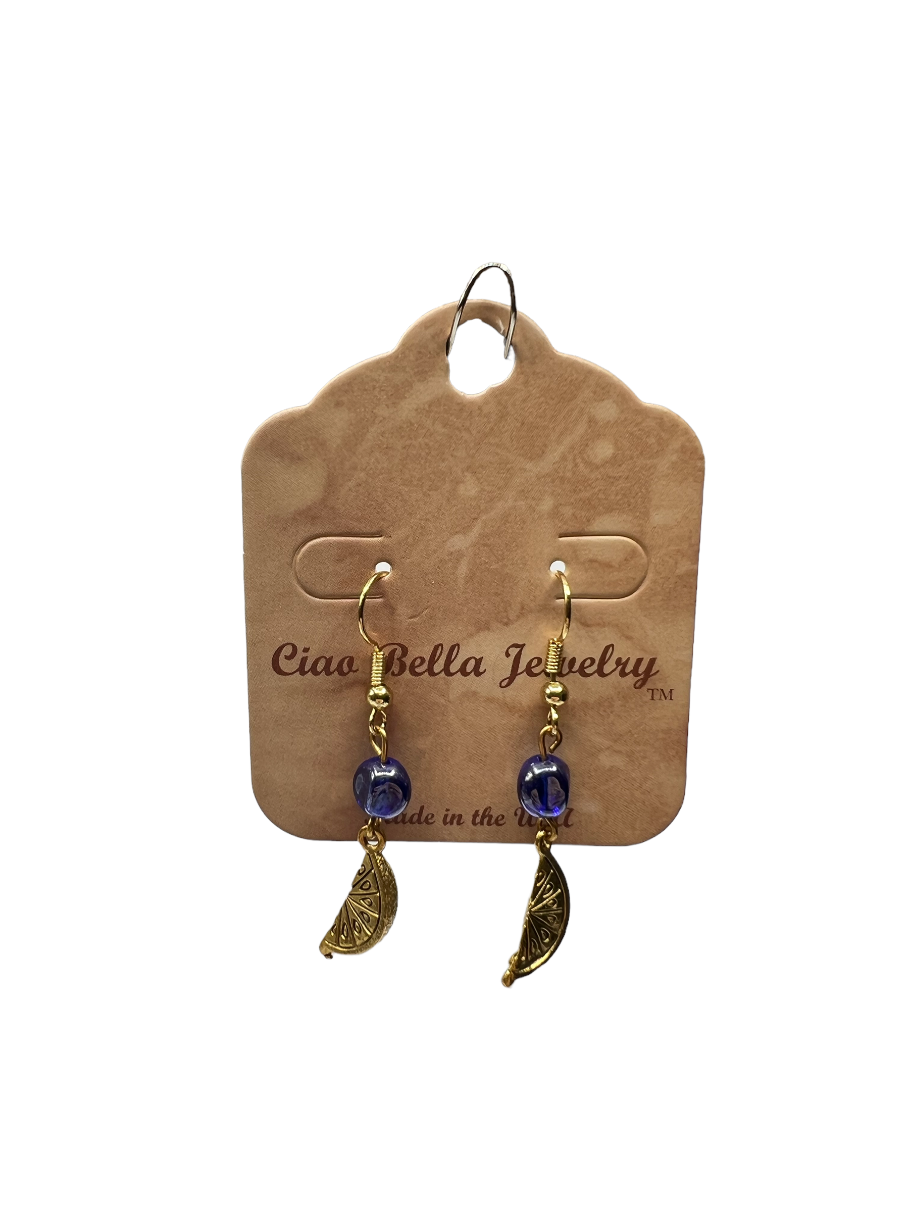 Gold Lemon Earrings with Blue Gemstone Accents | A Bright and Cheerful Way to Add a Touch of Nature to Your Outfit