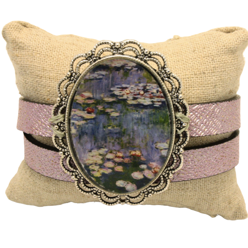 Claude Monet Water Lily Art Painting Leather Wrap Bracelet