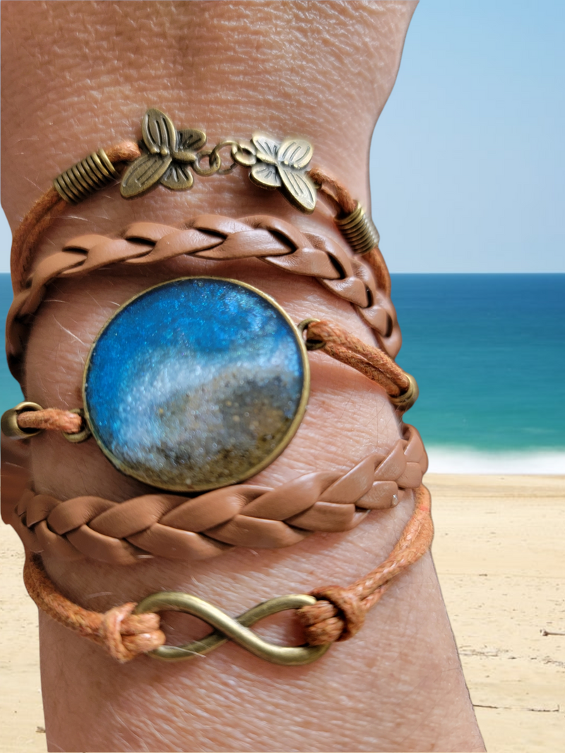 Beach Sand and Ocean Wave Cuff Bracelets