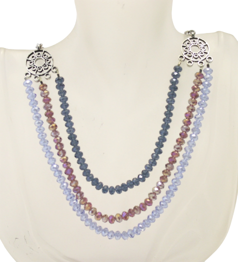 Colorful Crystal Three Strand Necklace