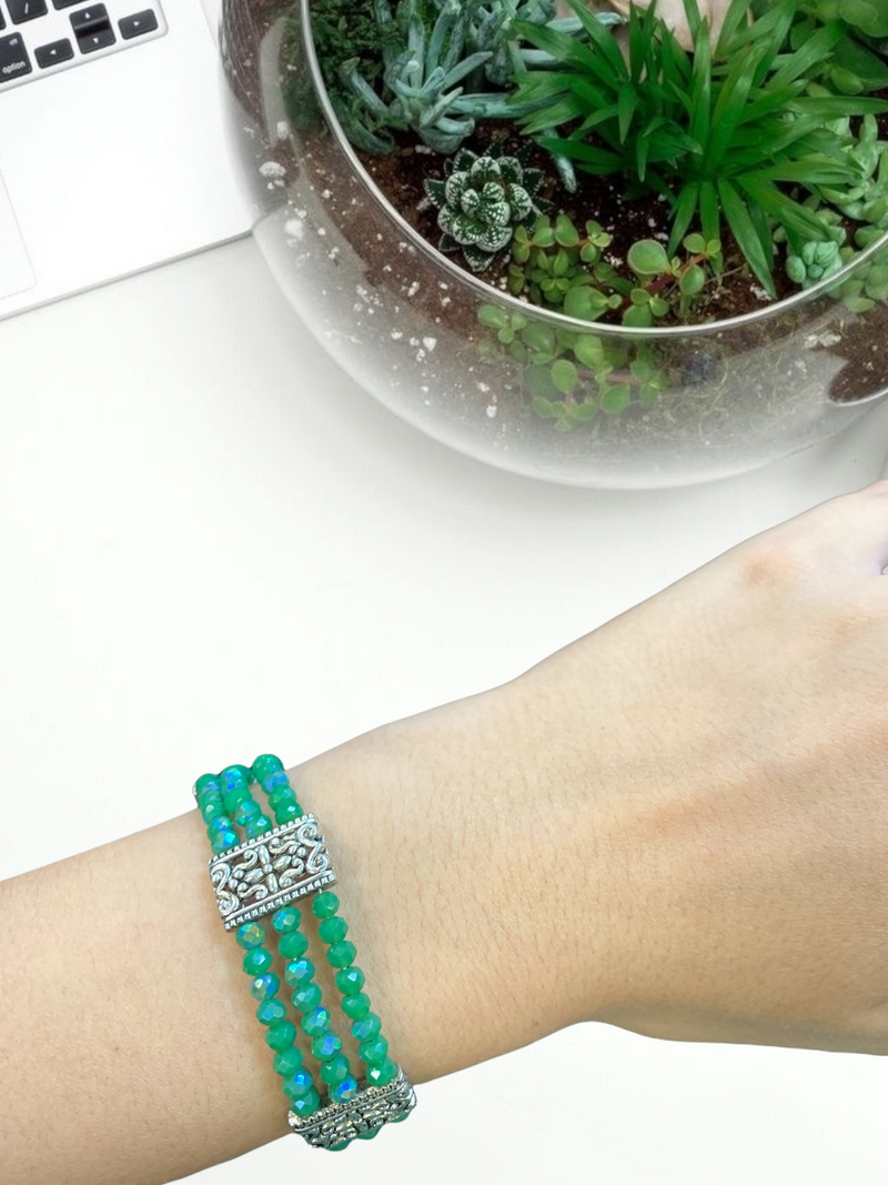 Kelly Green Crystal Multi strand bracelet