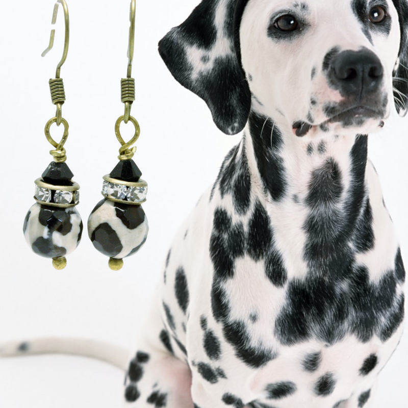 Black & White Gemstone Dalmatian Jasper Drop Earrings