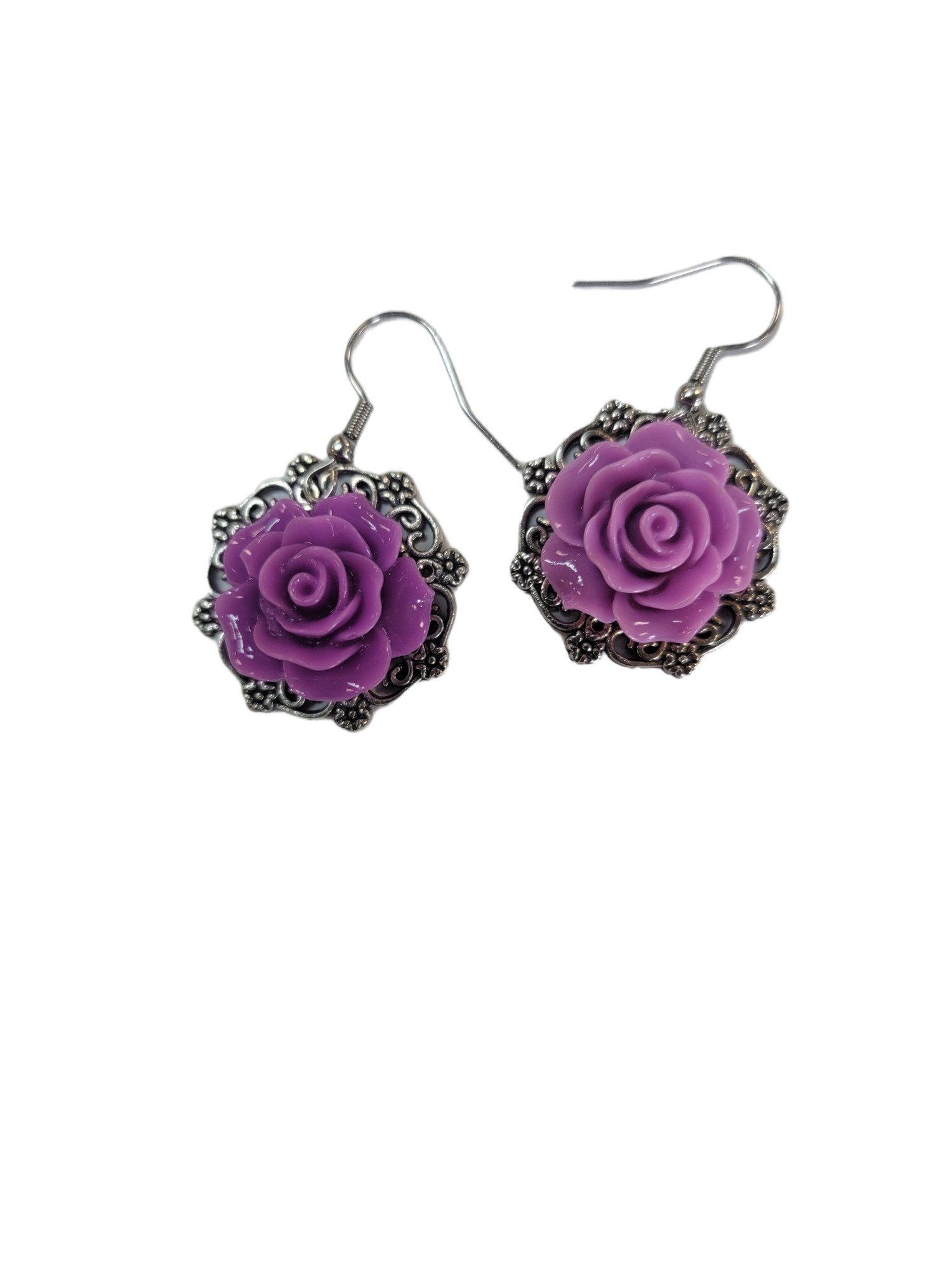 Purple rose earrings