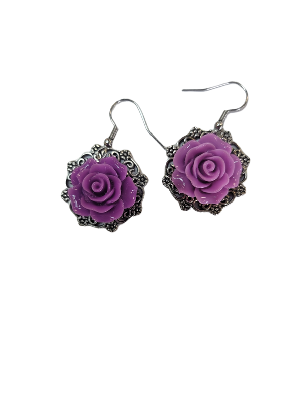 Purple rose earrings