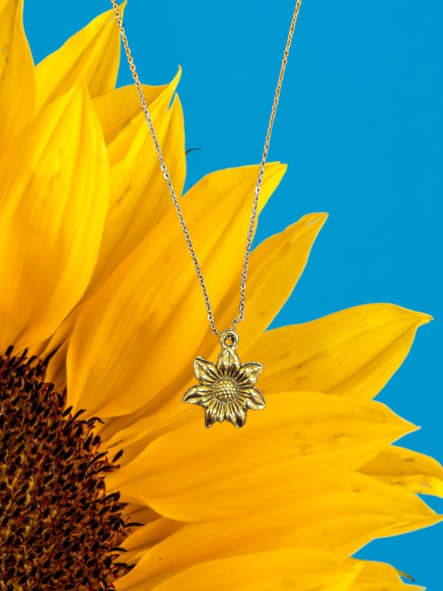 Gold Sunflower Pendant Charm Necklace