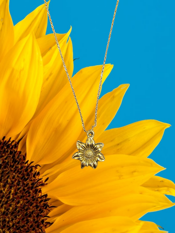 Gold Sunflower Pendant Charm Necklace